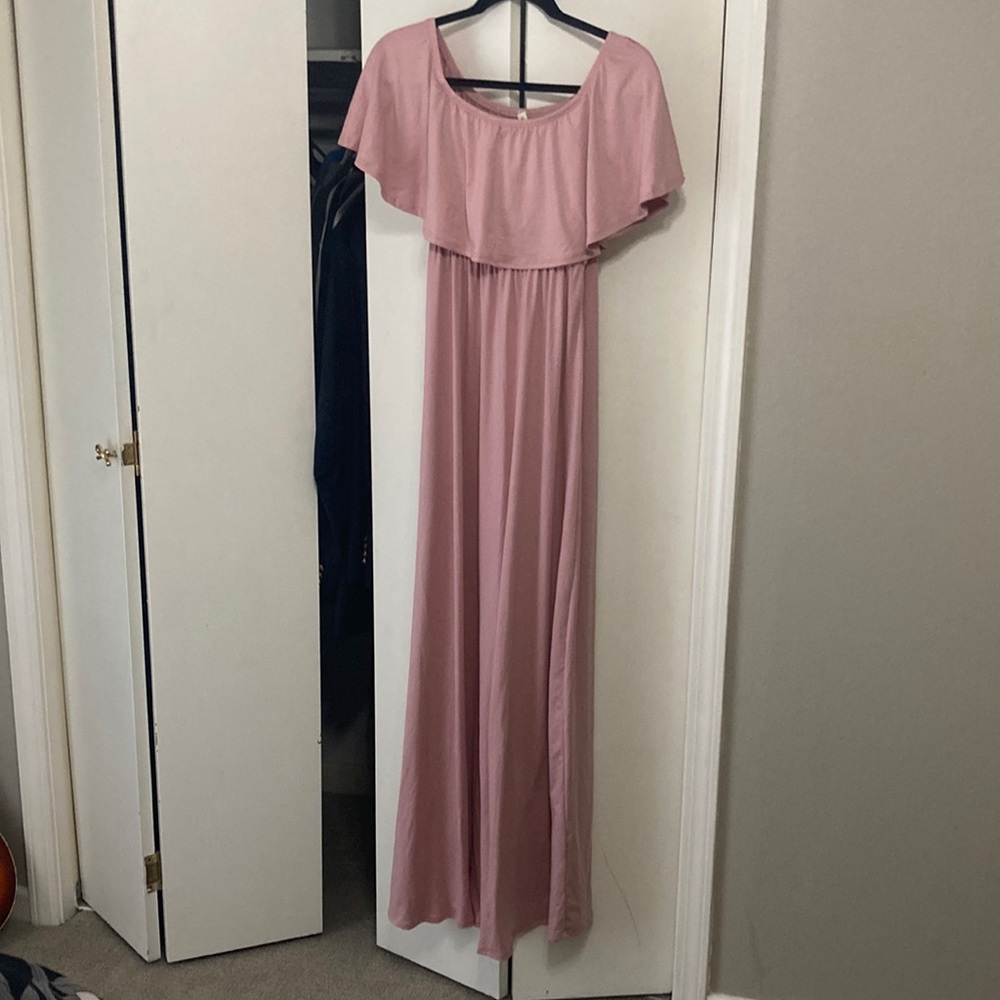 Off-the-shoulder Pink Maternity Dress from PinkBlush Boutique